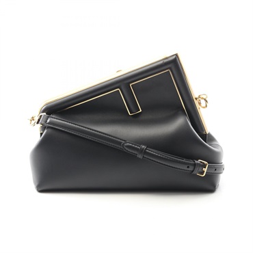 FENDI First Midi Shoulder Bag crossbody 8BP137 leather Black Used Women