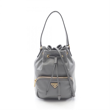 PRADA Duet Bucket 2Way Shoulder Handbag 1BH038 Leather Gray Used Women