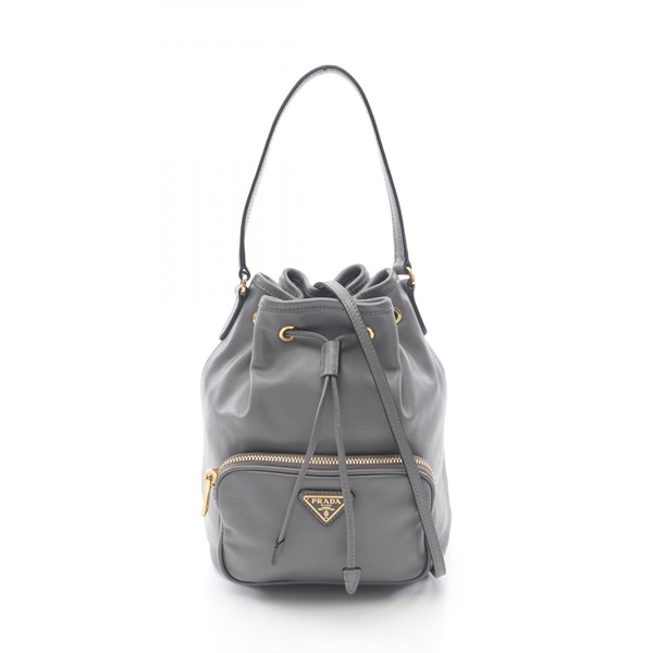 PRADA Duet Bucket 2Way Shoulder Handbag 1BH038 Leather Gray Used Women