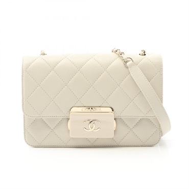 CHANEL CC Logo Crossbody Chain Shoulder Bag A93221 Lambskin White GHW Used