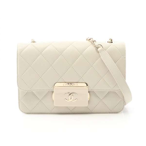 CHANEL CC Logo Crossbody Chain Shoulder Bag A93221 Lambskin White GHW Used