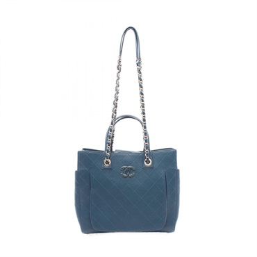 CHANEL Matelasse Shopping Tote Chain Shoulder Bag AS0886 Leather Blue GHW Used