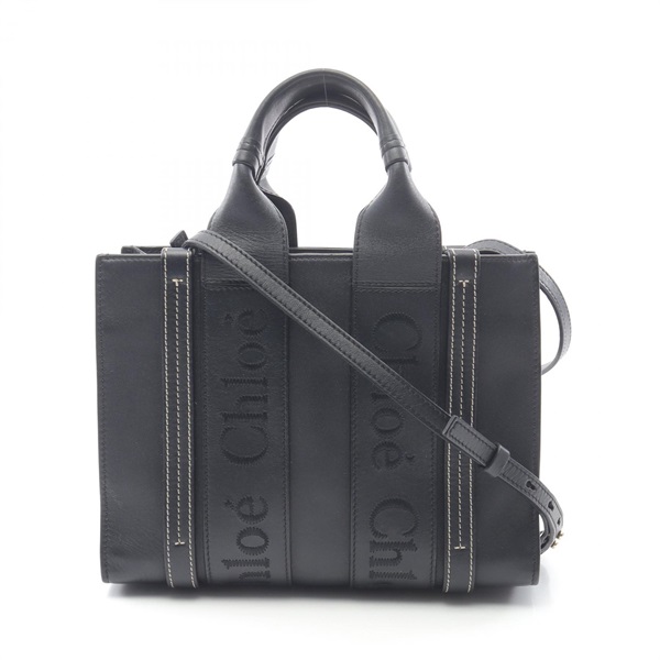 Chloe WOODY Small Shoulder Tote Bag CHC22WS397 leather Black Used crossbody