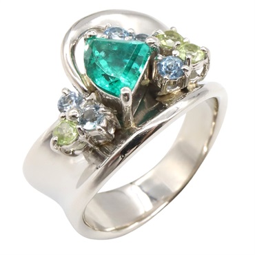 JEWELRY Emerald Ring Pt900 Platinum Green Used women US size 6.75
