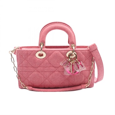 Dior Lady D-Joy Medium Cannage Shoulder crossbody Handbag denim Pink Used Women