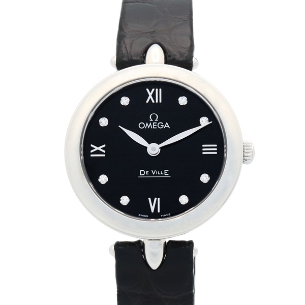 OMEGA De Ville Prestige Wrist Watch Quartz diamond SS leather Used Women