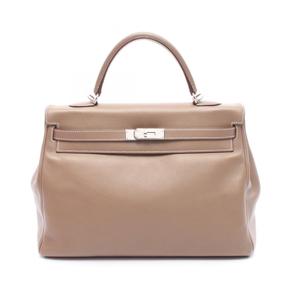 HERMES Kelly 35 Handbag Shoulder Sikkim leather Brown Etoupe Grey Used J SHW