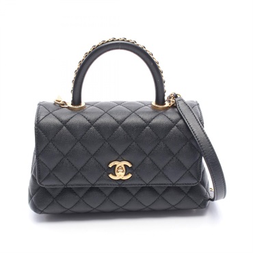CHANEL Coco Handle Flap Shoulder Handbag A92990 leather Black Used Women GHW CC