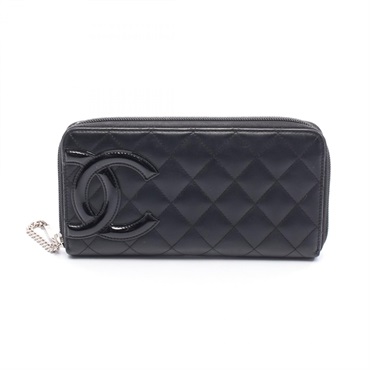 CHANEL Cambon line Around long wallet Patent leather Black Used Women SHW COCO