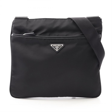 PRADA TESSUTO + SAFFI Crossbody Shoulder Bag Nylon Saffiano leather Black