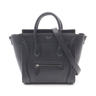 CELINE Luggage Nano Shopper Shoulder Handbag leather Black Used Women