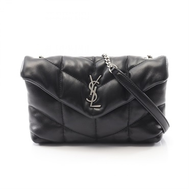 SAINT LAURENT PARIS Lulu Puffer Crossbody Shoulder Bag leather Black Used Women