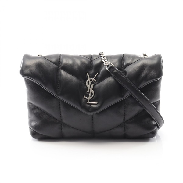 SAINT LAURENT PARIS Lulu Puffer Crossbody Shoulder Bag leather Black Used Women
