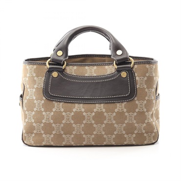 CELINE Boogie bag Paris Macadam Handbag denim leather Beige Brown Used Women