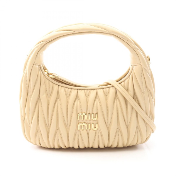 Miu Miu Wonder Matelasse Hobo Shoulder Handbag 5BC125AN88F0K57 leather Beige NEW