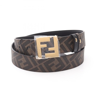 FENDI FF logo Buckle belt 7C0424AGR9F18I0100 leather Black Brown #100 NEW mens