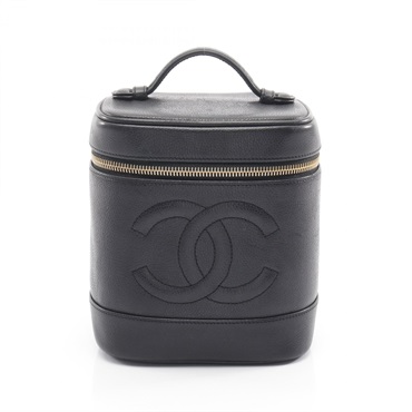 CHANEL COCO Mark vertical vanity Handbag A01998 leather Black Used Women GHW CC