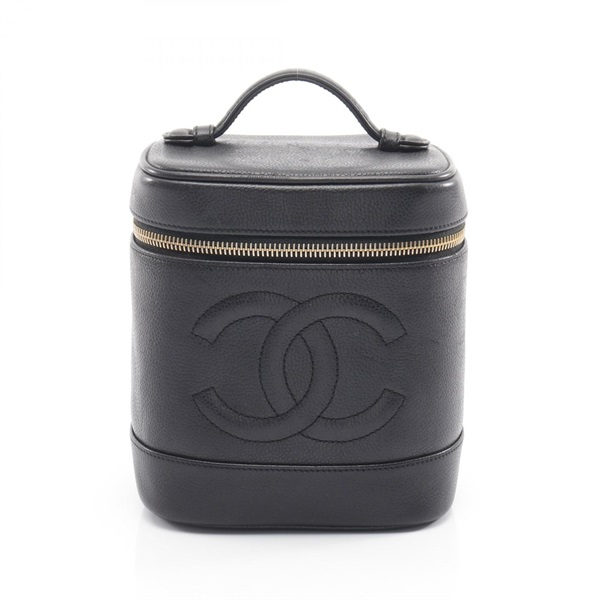CHANEL COCO Mark vertical vanity Handbag A01998 leather Black Used Women GHW CC