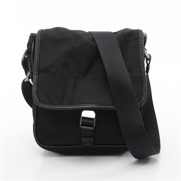 PRADA VIAGGIO Crossbody Shoulder Bag V167 Nylon Saffiano leather Black Used