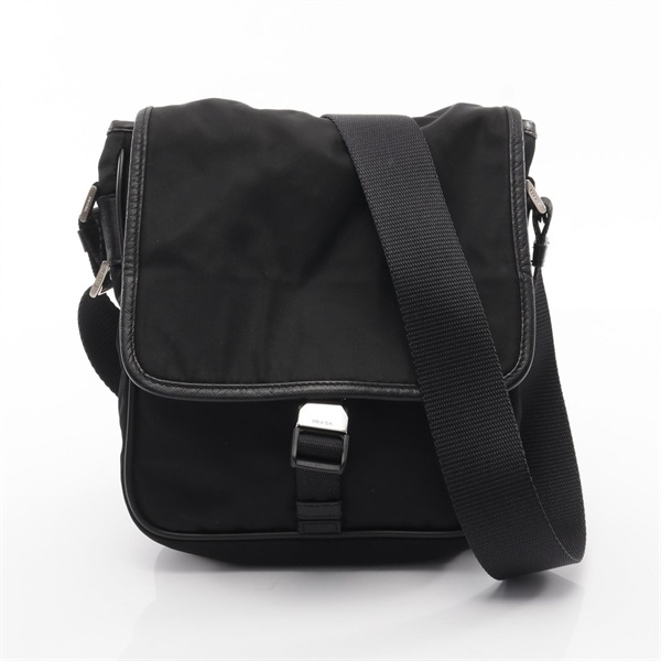 PRADA VIAGGIO Crossbody Shoulder Bag V167 Nylon Saffiano leather Black Used