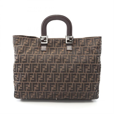 FENDI Zucca Tote Bag canvas leather Brown Used Women