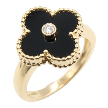 Van Cleef & Arpels Vintage Alhambra Onyx Diamond Ring 18KYG Gold US size 6.75