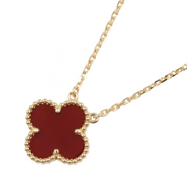 Van Cleef & Arpels Vintage Alhambra Necklace Carnelian Pendant 18KYG 37.5/41.5cm