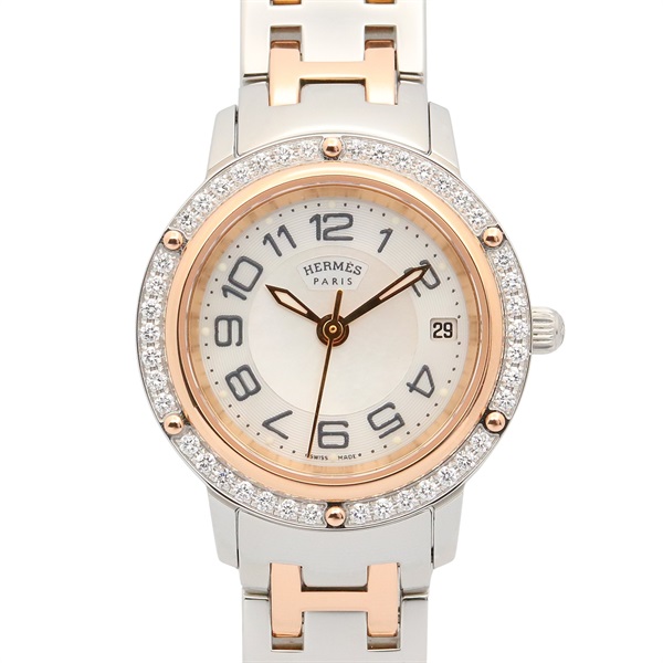 HERMES clipper diamond bezel Wrist Watch CP1.222 Quartz SS PGP Used Women