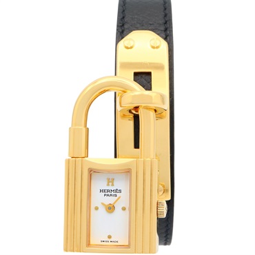 HERMES Kelly Wrist Watch KE1.201 Quartz Gold Plated leather Used Women White