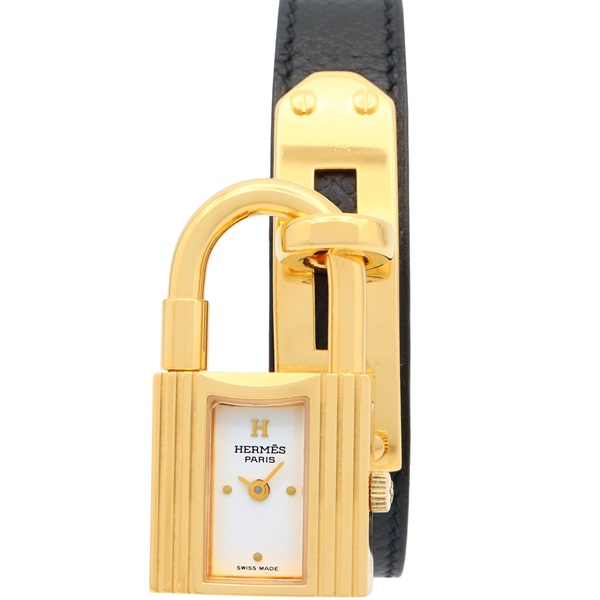 HERMES Kelly Wrist Watch KE1.201 Quartz Gold Plated leather Used Women White