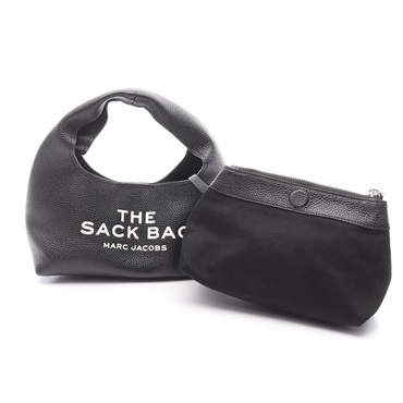MARC JACOBS THE LEATHER SACK BAG MINI Handbag leather Black Used Women logo