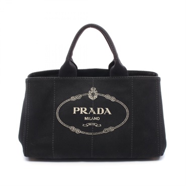 PRADA CANAPA Tote Handbag canvas Black Used Women