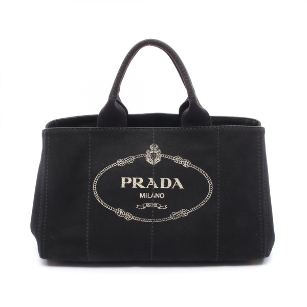 PRADA CANAPA Tote Handbag canvas Black Used Women