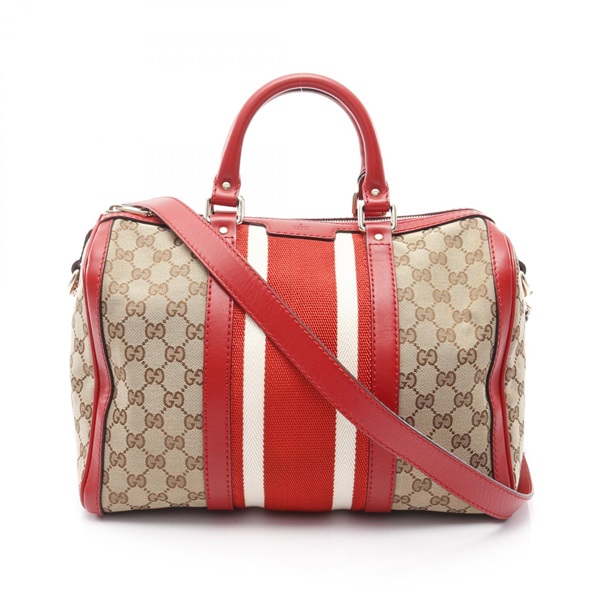 GUCCI GG canvas Shoulder Handbag 247205 canvas leather Beige Brown Red Used