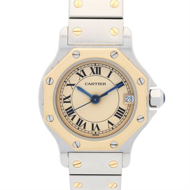 CARTIER Santos Octagon SM Wrist Watch 187903 Quartz 18KYG Gold SS Used Women