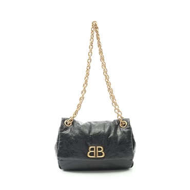 BALENCIAGA Monaco Mini chain Shoulder Bag 792977 leather Black Used Women GHW