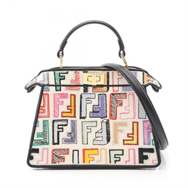 FENDI Peekaboo ISeeU Shoulder Handbag canvas leather White Black Multi Used