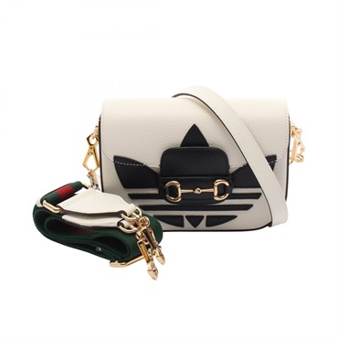 GUCCI × adidas Horsebit 1955 Shoulder Bag 658574 leather White Black Used Women