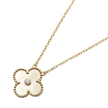 Van Cleef & Arpels Vintage Alhambra Necklace Diamond 18KYG Gold Mother of pearl