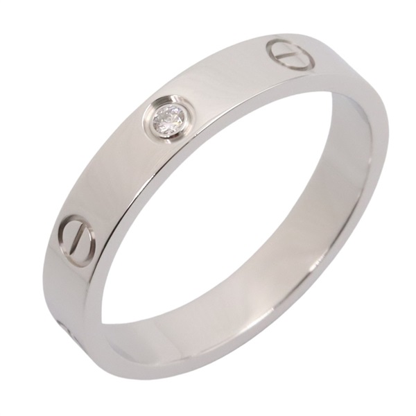 CARTIER Mini Love ring 1P Diamond 18KWG White Gold Used women US size 9.5 #61