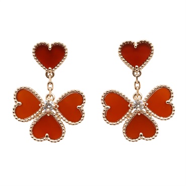 Van Cleef & Arpels Sweet Alhambra Heart Pierced Earrings 2P Diamonds Carnelian