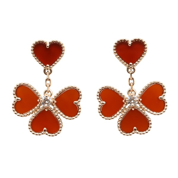 Van Cleef & Arpels Sweet Alhambra Heart Pierced Earrings 2P Diamonds Carnelian