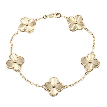 Van Cleef & Arpels Vintage Alhambra 5 motifs Bracelet 18KYG Gold Guilloche Used