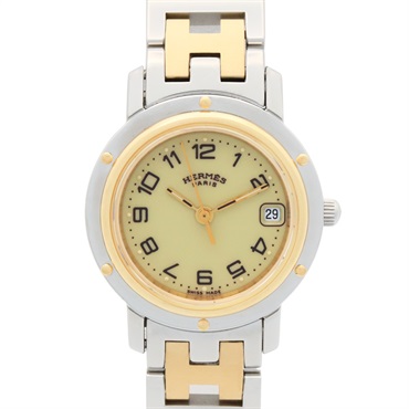 HERMES Clipper Wrist Watch CL4.220 Quartz Gold Plated Stainless Steel Used Women