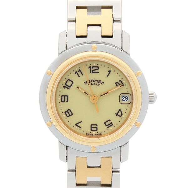 HERMES Clipper Wrist Watch CL4.220 Quartz Gold Plated Stainless Steel Used Women