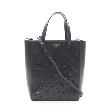 JIMMY CHOO BRIA TOTE N/S Shoulder Tote Bag leather Black Used Women crossbody