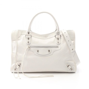 BALENCIAGA City Medium Shoulder Handbag 8230582AA9S9104 leather White NEW Women