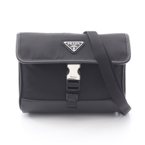 PRADA RE NYLON TESSUTO+SAFFIANO Shoulder Bag 2ZH108 Nylon leather Black Used
