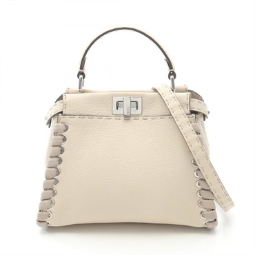 FENDI Mini Peekaboo Selleria Handbag 8BN244 8AVF13FT leather Beige Used Women