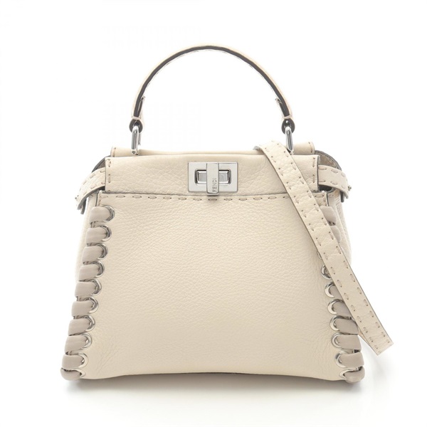 FENDI Mini Peekaboo Selleria Handbag 8BN244 8AVF13FT leather Beige Used Women
